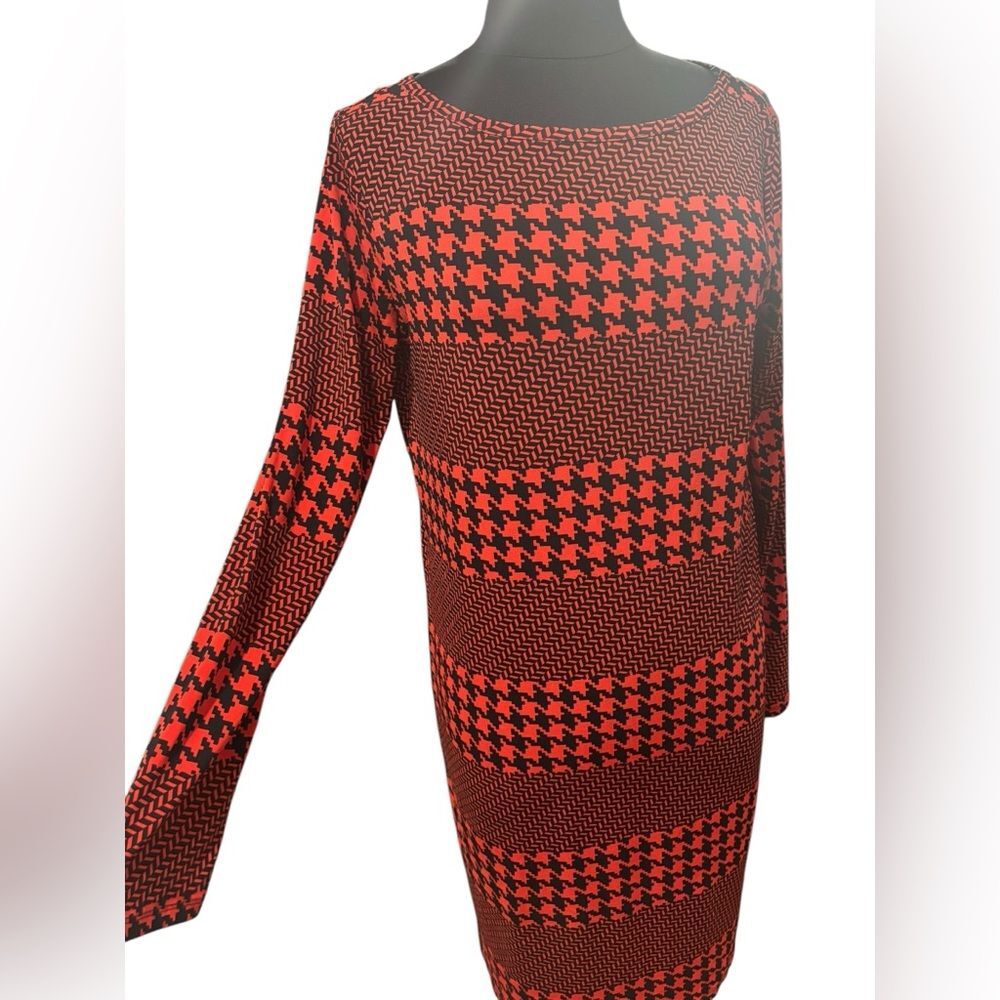 Red/Black Houndstooth Knee-Length Dress by Michael Kors -size Large